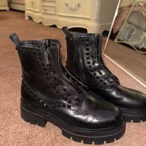 Ash Black Leather Studded Boots